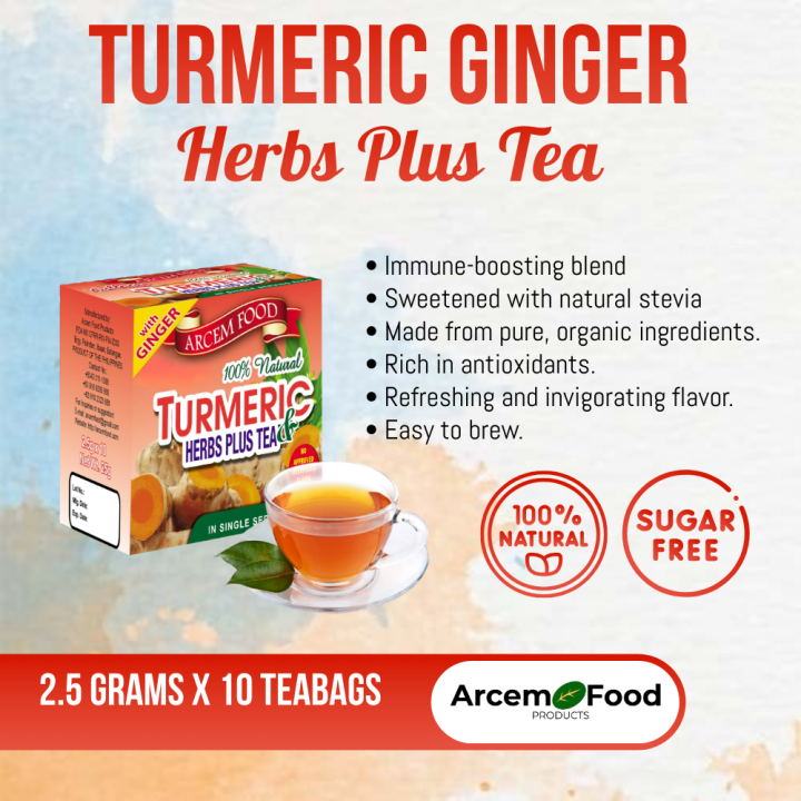 No Sugar Pure Organic Turmeric Tea Herbs Plus with Ginger, Lemongrass