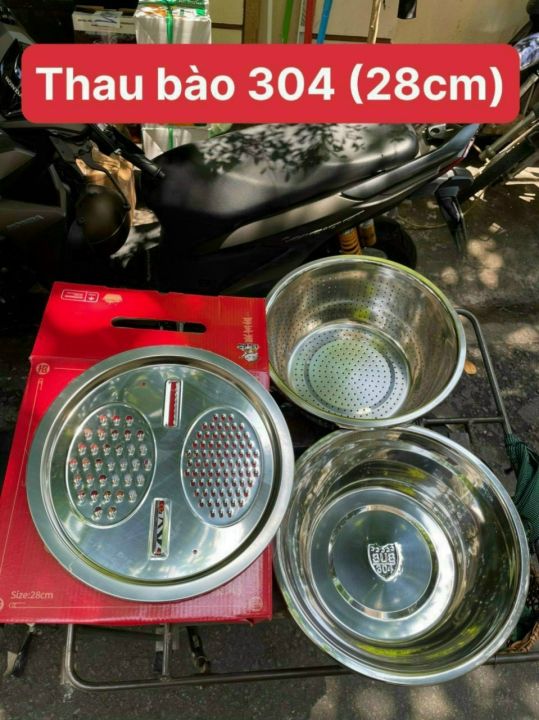 Bộ 3 Món Bào Nạo Rau Củ Kiêm Rổ & Thau Inox Cao cấp Đa Năng Size 28cm ...