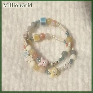 MillionGrid Bead Elastic Bracelets Delicate Rabbit Handchain Jewelry Sweet Round Square Bead Bracelets Jewelry