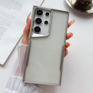 🇹🇭Ekcam เคสใสขอบสี เคสกันกล้อง S21 S22 S23 S24 FE Plus Ultra for Samsung Galaxy ผิวมันวาว TPU เคส Phone Case 5G เคสมือถือส่งจากไทย สีเงิน สีน้ำเงิน สีดำ