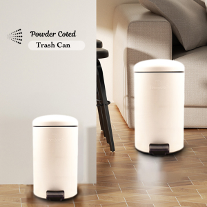 Powder Coated Metal Trash Can Foot Pedal Type Bin with Inner Bucket Silent Close Lid Waste Basket Garbage