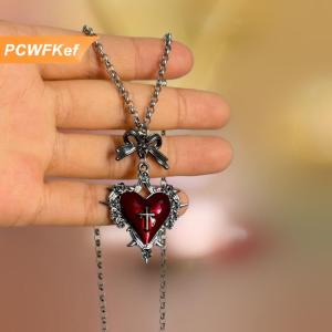【PCWFKef】 Y2k Bow Chữ Thập Vòng Cổ Trái Tim Cho Cô Gái Đồ Trang Sức Gothic Phụ Kiện Cổ Điển Rose Goth Collares Chain Cho Phụ Nữ Người Đàn Ông Punk Vòng Cổ