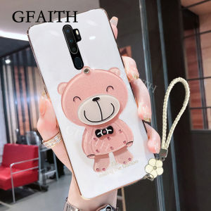 [GFAITH] Phone Case OPPO A53 2020 A5 2020 A9 2020 Reno 2F F11 PRO Case with Hand Rope 3D Bear Mirror Cute Handphone Casing