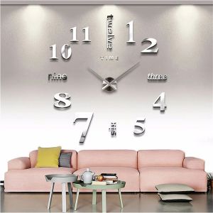 40*40cm DIY Living Room Large Acrylic 3D Mirror Wall Clock