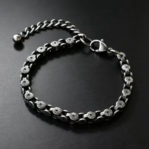 MODERNLUX Stainless Steel Chain Bracelets Grey/Silver Retro Links Wristband Trendy Round Chain Punk Bracelets for Men