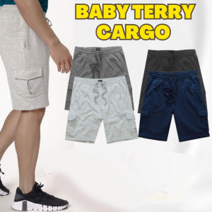 Paket 4pcs Cargo Baby Terry Pendek Fleece Celana Pendek Pria Sport Kantong Kargo