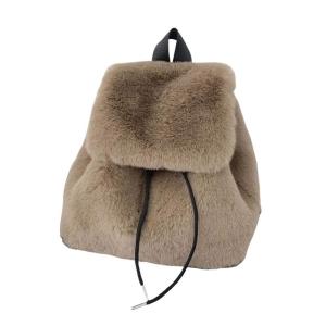 Womens Elegant Plush Furry Backpack Solid Color Fuzzy Drawstring Small Shoulder Bag with Flip Covers for Winter Comfort