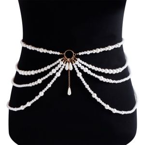 RONALDF Belt Multilayer Pearl Waist Chain Y2K Jewelry Tassel Pearl Waistband Elegant Korean Style Body Chain Women
