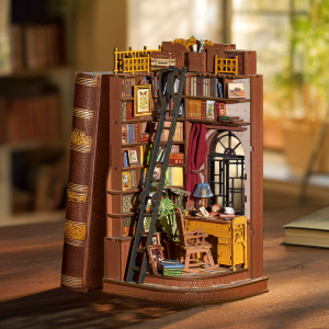 Robotime Rolife DIY Miniature Dollhouse Silent Corner Study DIY Book Nook Shelf Bookshelf Insert Miniature