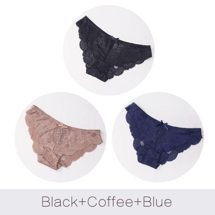 Hot Sale】DULASI 3pcs Sexy Flower Lace Panties for Women Seamless