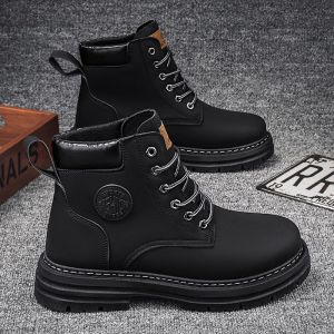 Mens Ankle Boots Shoes 2024 New Korean High-Top Trendy Shoes Versatile Casual Leather Shoes