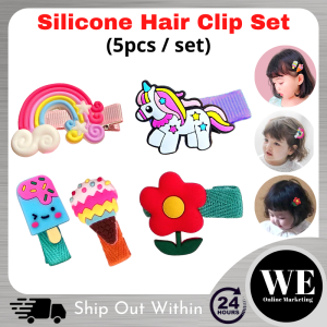 (Ready Stock) 5pcs Unicorn Kid Hair Clip - Soft Silicone Cute Baby Girl Kid Children Hair Clip Pengepit Rambut Kanak-kanak Anak Perempuan Kids Hair Accessories Colourful