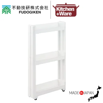 [Japan] Fudo Giken 3 Tier Slim Wagon with Wheels | Multi-function Movable Space Saving Rack Shelf Kitchen Storage Organizer Stocker Cart | Made in Japan