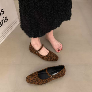 รองเท้าแมรี่เจนสไตล์เกาหลีสำหรับผู้หญิง รองเท้าส้นแบนแฟชั่นสำหรับผู้หญิง หัวสี่เหลี่ยม วัสดุหนังกลับ