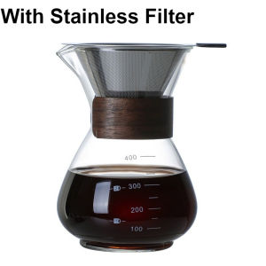 Pour Over Coffee Set 400ml Glass Coffee Maker Pot with V60 Stainless Filter Reusable Coffee Dripper