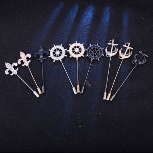 1Pc Navigation Boat Anchor Rudder Styling Brooch Mens One Line Pin Style Trendy Suit Accessories Temperament Brooches Gift