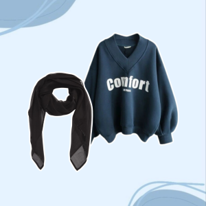 One Set Wanita Casual 3in1 Paris Jadul + Sweater Kekinian Comfrot + Celana Jeans Highwaist 24B