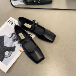 【i Fashion Shoes】จัดส่งด่วนสุดในกรุงเทพ! รองเท้าแมรี่เจนส้นแบนผู้หญิงหัวเหลี่ยมสีเงินสีดำสีน้ำตาลทันสมัยและใช้งานได้หลากหลาย