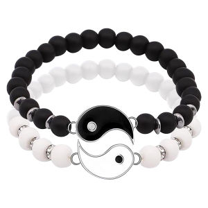 2Pcs/set Tai Chi Beaded Couple Bracelets for Women Men Best Friends Yin Yang Paired Charms Beads Bracelet Fashion Jewelry Gifts