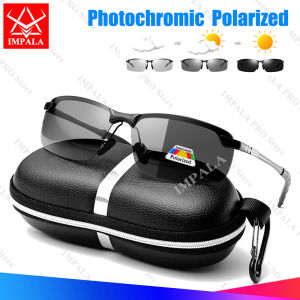 IMPALA PG036L Photochromic Polarized Sunglasses for Men UV Protection Anti Glare Sun Glasses for Driving Fishing Sports Eyeglasses Metal Frame With Glasses Case