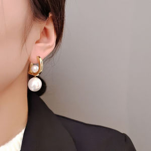 Hmeme 1 cặp ngọc trai mặt dây chuyền thả Bông tai cho phụ nữ Cô Gái mới hợp thời trang thanh lịch D hình học tai khóa bên đồ trang sức quà tặng