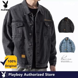 Áo sơ mi xu hướng Nam dáng rộng bốn mùa Áo khoác Denim Hàn Quốc dáng ôm Thương hiệu Playboy cỡ lỡn