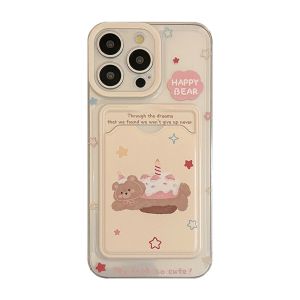 💗Internet celebrity trend+In stock+COD Korean Cute Bear Cake Card Holder Phone Case For iPhone 15 14 13 12 11 Pro Max X XR 7 8 Plus SE 3 Wallet Shockproof Soft Cover