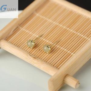 [COD] GUAN ต่างหูหยกเทียมสไตล์จีนย้อนยุคสำหรับผู้หญิงต่างหูลูกปัดกลมสีเขียวสวยงามของขวัญเครื่องประดับที่หรูหรา