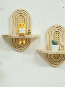Tulip Home Furnishings Store Wood Floating Wall Shelf Solid Timber Hanging Rack Minimalist Storage Display Home Decor Ruang Tamu