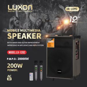 [ BestGadget ] LUXON LX-1202 200W Wireless Bluetooth Speaker / 2 Wireless Microphone / Rechargeable Outdoor Entertainment / Super Bass