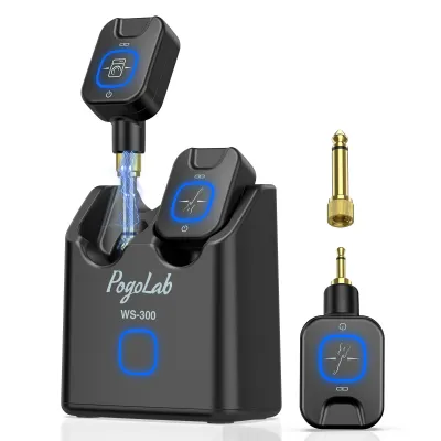 WS-300 Wireless Guitar System 5.8GHz with Charging Box Transmitter Receiver 6.35mm/3.5mm 2-in-1 Plug 6 Channels 18H Total Battery Life for Electric Guitars Bass