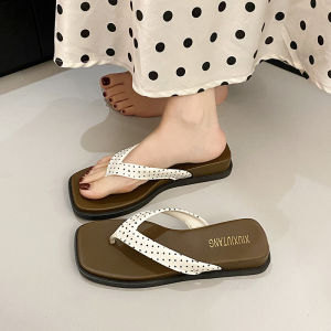Free Shipping WomenS High-End Stylish And Comfortable Flip-Flops With A Wedge Heel And Square Toe Perfect For Summer Indoor Wear Durable And Versatile For Height Enhancement