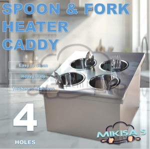 4 Holes Spoon & Fork Heater Sterilizer Silver Caddy Stainless Steel Heavy Duty