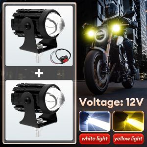 StopGuard Motorcycle Headlight  White+Yellow Mini Driving LED Lights Waterproof Free Switch