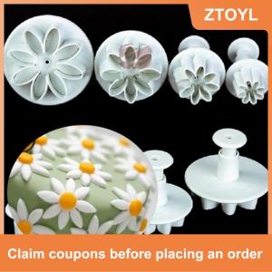 【ZTOYL】 4x khuôn bánh ngọt Kẹo mềm trang trí Sugarcraft khuôn bánh quy Máy cắt hoa cúc