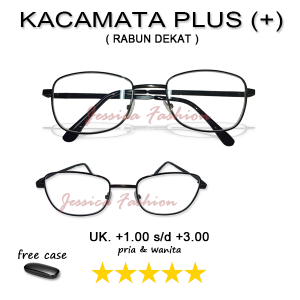Kacamata Frame Hitam Bentuk Kotak Besi Lensa Transparan Plus Baca +1.00 s/d +3.00 Untuk PRI WANITA - OPTIK PLUS MURAH