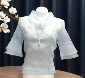 🎠 เสื้อผู้ใหญ่ มีหลายสี เสื้อออกงานบุญ ชุดไทยประยุกต์ ผ้าไหมแก้ว Size M-3XL (อก 36"-44") Thai