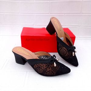 Sandal pesta kondangan wanita/sendal bustong brukat pesta hak tahu/sandal selop bustong brukat wanita/sandal wanita terbaru hak tahu 5cm bisa cod/heels wanita pesta terbaru/sepatu pesta wanita