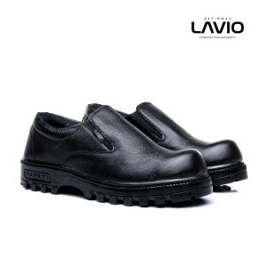 Lavio Sepatu Safety Proyek bangunan Jalan Kuat Garansi Original Boots Hitam Original Slop Tanpa tali Ujung Besi Kulit Asli ESC