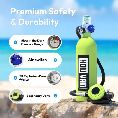 H400PLUS Mini Scuba Vest ถังอากาศดำน้ำขนาด 1 ลิตร ให้เวลาดำน้ำ 15-20 นาที ถุงดำน้ำแบบพกพาพร้อมวาล์วปิด ถังอากาศขนาดเล็กที่ใช้ซ้ำได้ เหมาะสำหรับการสำรวจใต้น้ำ กรณีฉุกเฉิน และการดำน้ำเพื่อความบันเทิง