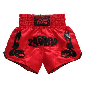 Muay Thai Shorts Red Embroidery Thai Boxing Shorts Men Women Kids Martial Arts BJJ MMA Clothes Thaiboxing Fight Kickboxing Pants