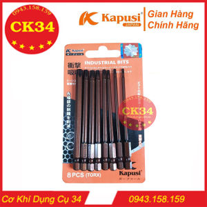 Bộ 8 mũi hoa thị có lỗ hãng KAPUSI JAPAN chuôi lục giác cho máy khoan bắn vít kích cỡ 65mm-100mm