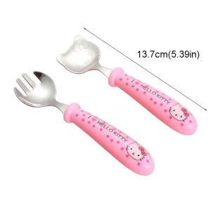 HJKL Stainless Steel Cartoon Cat Fork and Spoon Set with Box Pink Flatware Set Portable Rust-proof Kids Cutlery Set Outdoor