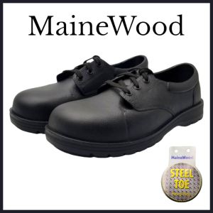 Mainewood Mens DS-838 Steel-Toe pure Black Safety rubber shoes with lace