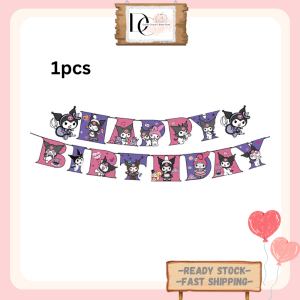 Kuromi Theme Birthday Party Cutlery Set Party Disposable Tableware Party Flag Cup Plate Napkin 库洛米主題 生日派對裝飾 派對一次性餐盤