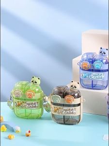 Oldlaiben 760ml 2Grids Kids Cartoon Portable Water Bottle with Straw and Rope Air Budak 儿童水杯
