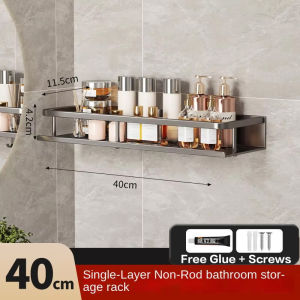 ⚡SG Delivery⚡ Thick Aluminum Alloy NO Punching Bathroom Shelf Toilet Rack Accessories Bathroom Storage Rack Corner Shelve