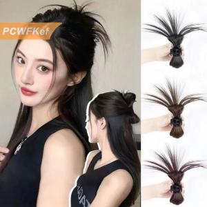 【PCWFKef】 Tổng hợp giả tóc mở rộng thẳng Bun với Claw updo Gà lông cầu lông đầu sợi tóc cho cô gái phụ nữ chignons