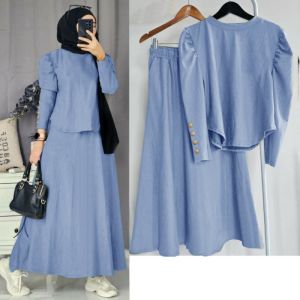 Setelan rok wanita dan atasan muslimah hijab bahan Rajut Palazo