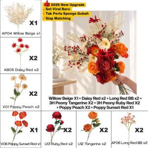 Set Pasu Bunga Hiasan Rumah Set Artificial Flower Vase Home Decor Event Table Decoration Set Bunga Hiasan Peony Flowers